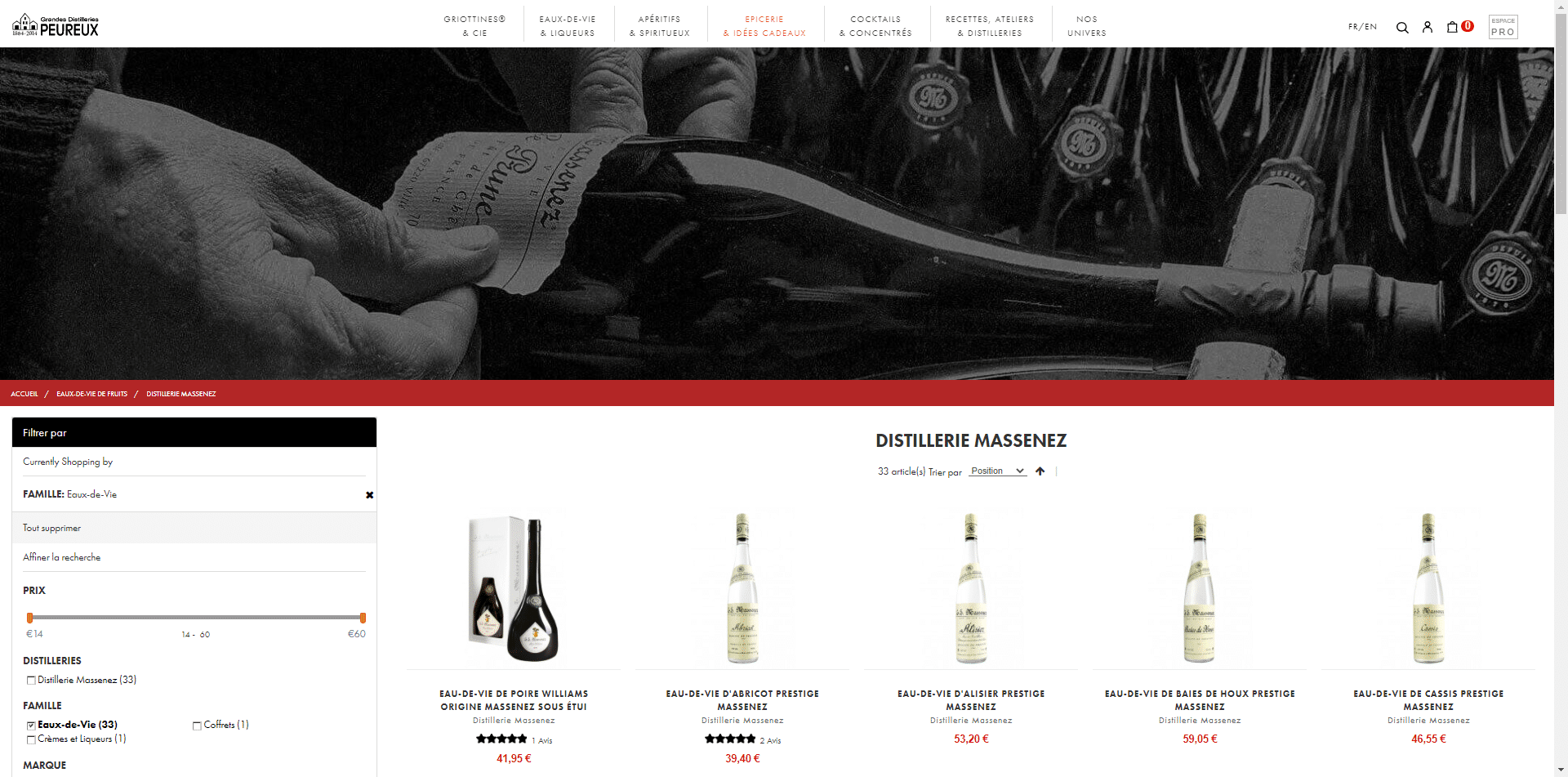 Site internet Grandes Distilleries Peureux